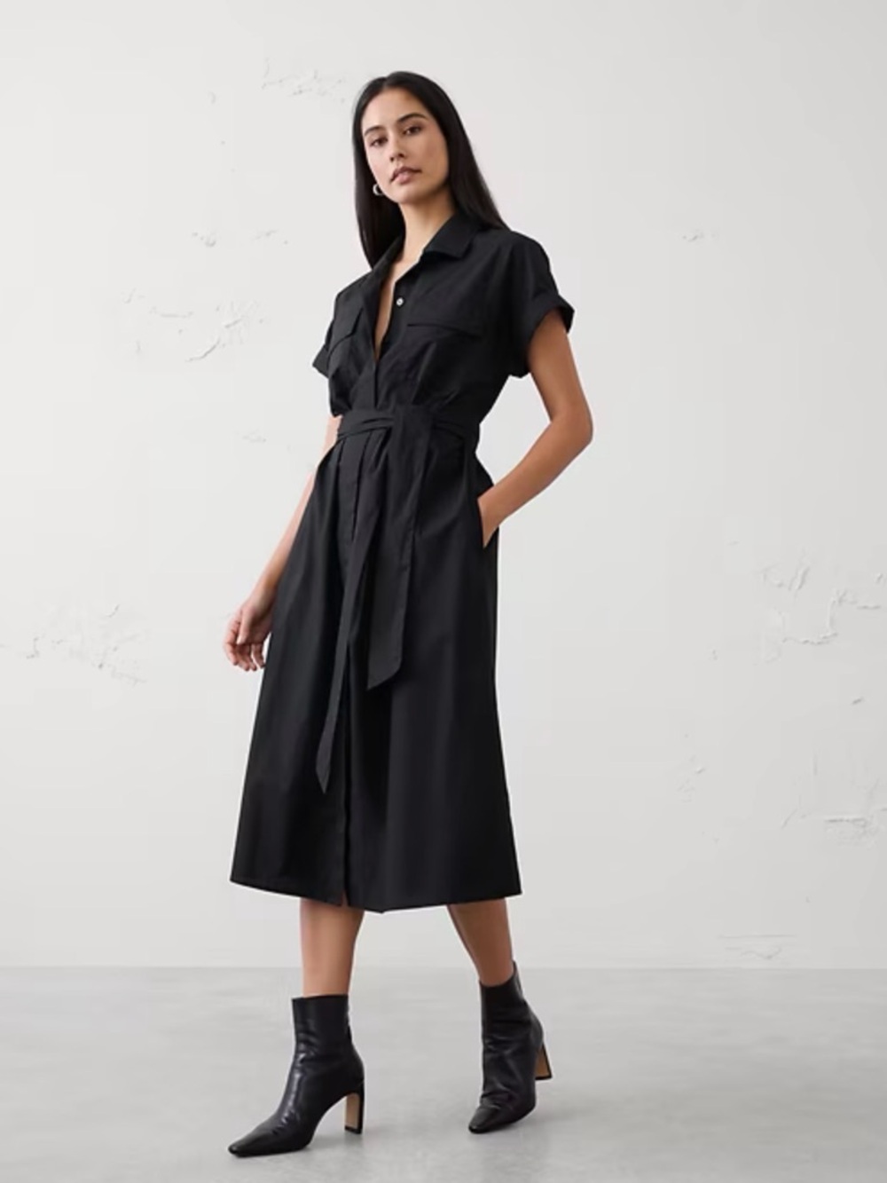 Banana Republic Tie Waist Midi Poplin Shirt Dress NWT ~ Size Medium